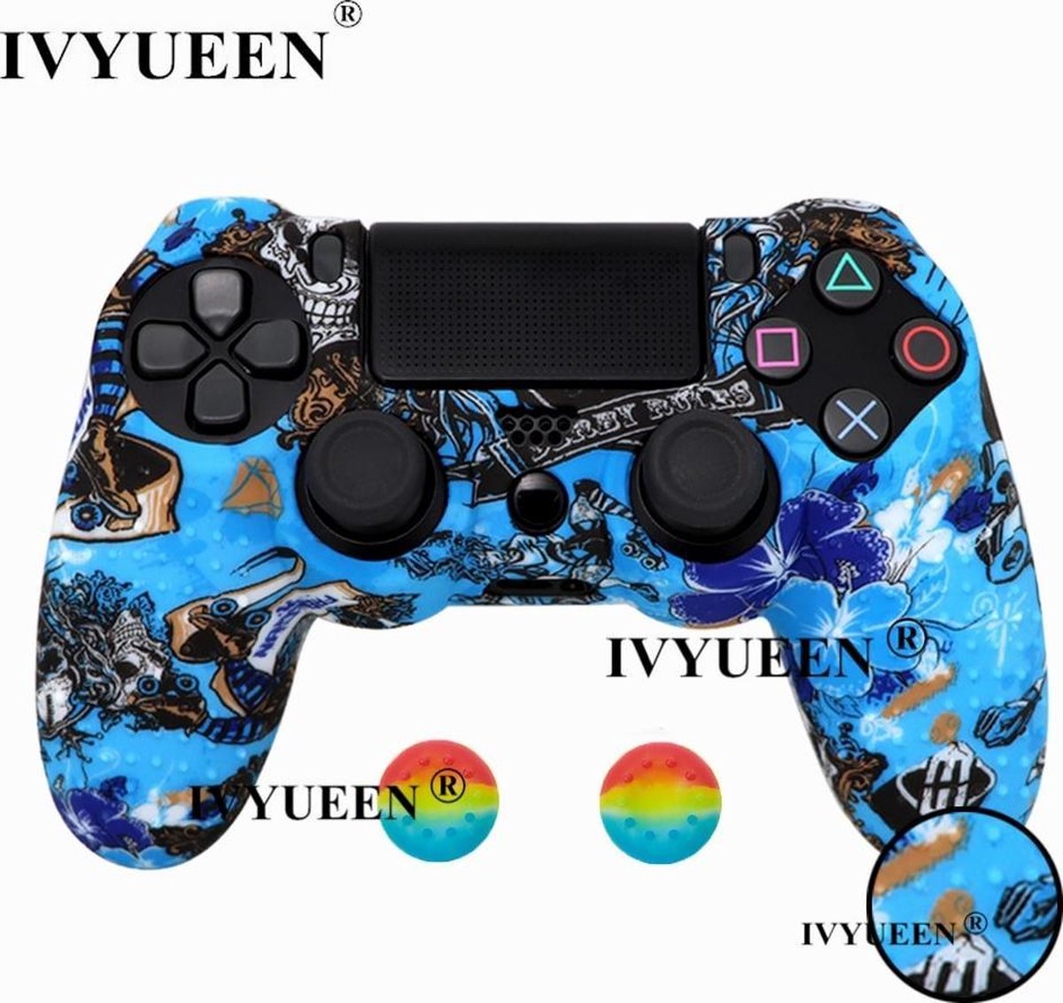 Playstation 4 Skin | Controller hoesje + Thump grips | Blauw